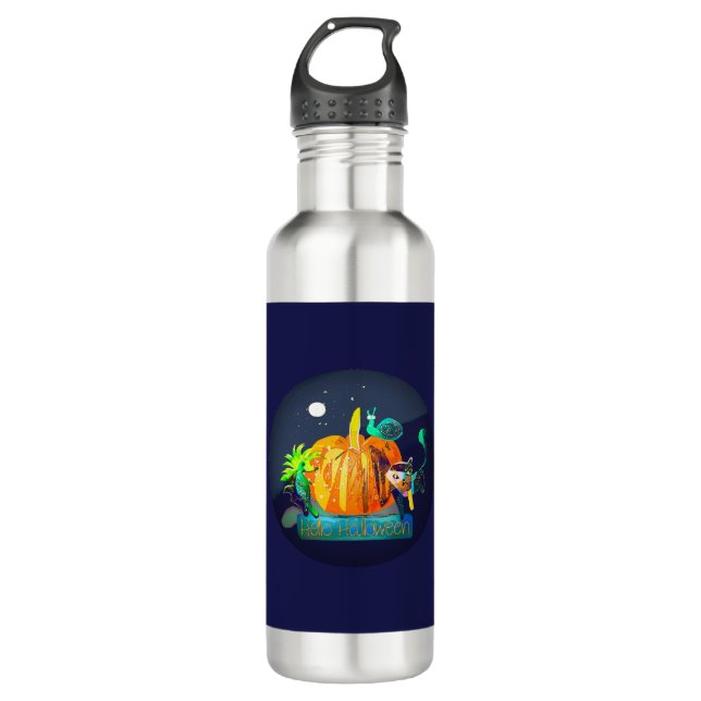 Pumkin Spirit Magic Fun Halloween Animals & Moon Edelstahlflasche (Vorderseite)
