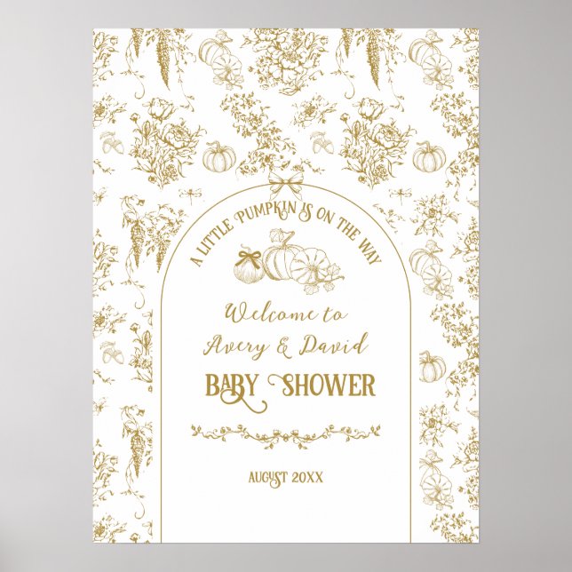 Pumkin Toile Floral Neutral Baby Dusche Willkommen Poster (Vorne)