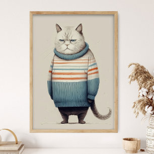 Pummelige Katze im gemütlichen Pullover, lustige K Poster