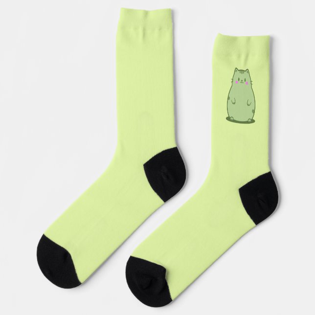 Pummelige Matcha-Grüne Katze Socken (Linkes Detail)