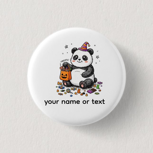 Pummeliger Halloween-Panda mit süßem Bauch & Hexen Button (Vorderseite)
