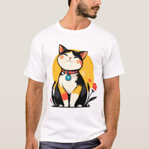 Pummeliger lächelnder Dreifarbenkatzen-Button T-Shirt