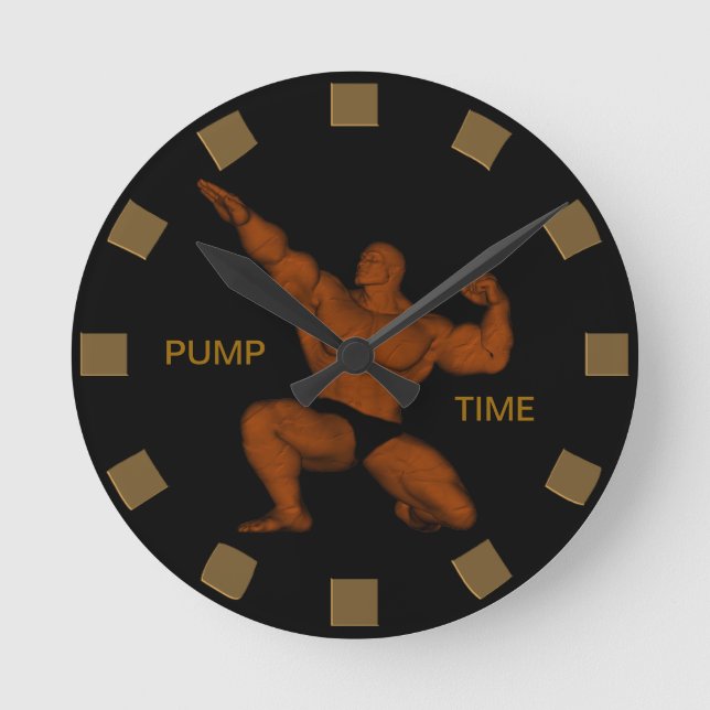 Pump Time Bodybuilder Wall Clock Runde Wanduhr (Vorderseite)