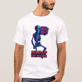 Pump Up the Volume – Neon Skeleton Boombox Vibes T-Shirt