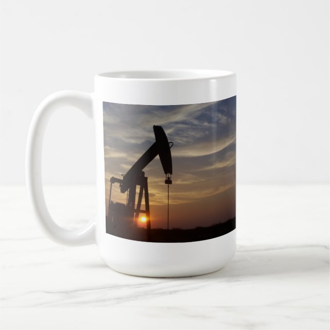 Pumpen-Jack am Sonnenuntergang Kaffeetasse (Links)