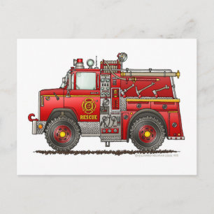 Pumper Rescue Fire Truck Feuerwehrmann Postkarte