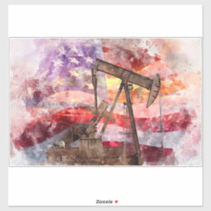 Pumpjack Silhouette Aquarell mit amerikanischer Fl Aufkleber