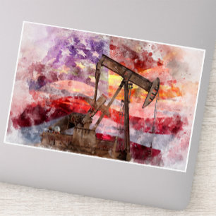 Pumpjack Silhouette Aquarell mit amerikanischer Fl Aufkleber