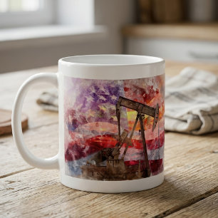 Pumpjack Silhouette Aquarell mit amerikanischer Fl Kaffeetasse