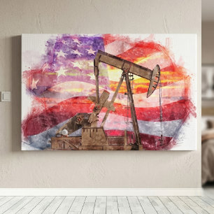 Pumpjack Silhouette Pastellfarben zeichnend amerik Leinwanddruck