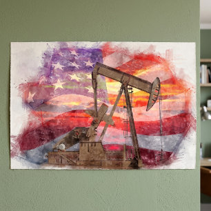 Pumpjack Silhouette Pastellfarben zeichnend amerik Poster