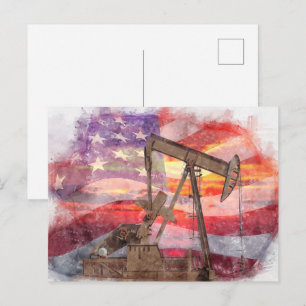 Pumpjack Silhouette Pastellfarben zeichnend amerik Postkarte