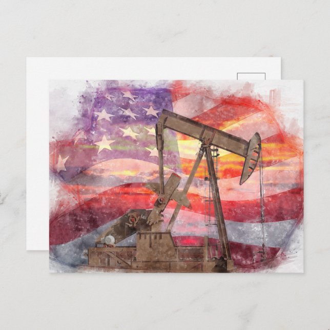 Pumpjack Silhouette Pastellfarben zeichnend amerik Postkarte (Vorne/Hinten)