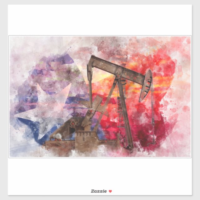 Pumpjack Texan Ikone Aquarell mit Texas Flag Aufkleber (Blatt)