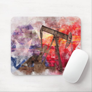 Pumpjack Texan Ikone Aquarell mit Texas Flag Mousepad