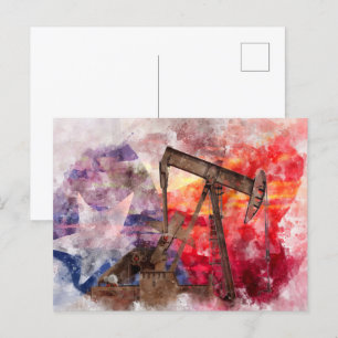 Pumpjack Texan Ikone Aquarell mit Texas Flag Postkarte