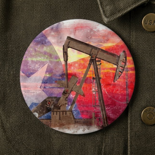 Pumpjack Texan Ikone Pastellfarben zeichnend mit T Button (Texas Oil Pumpjack: Lone Star State Heritage Art. Button)
