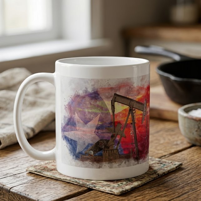 Pumpjack Texan Ikone Pastellfarben zeichnend mit T Kaffeetasse (Texas Oil Pumpjack: Lone Star State Heritage Art. Coffee Mug)