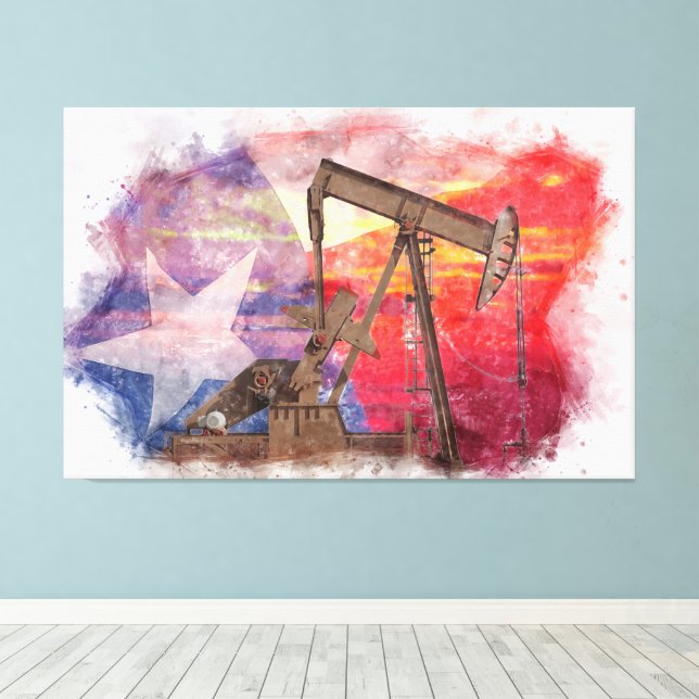 Pumpjack Texan Ikone Pastellfarben zeichnend mit T Leinwanddruck (Insitu (Holzboden))