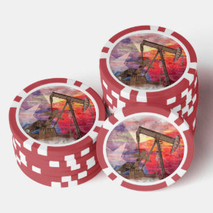 Pumpjack Texan Ikone Pastellfarben zeichnend mit T Pokerchips
