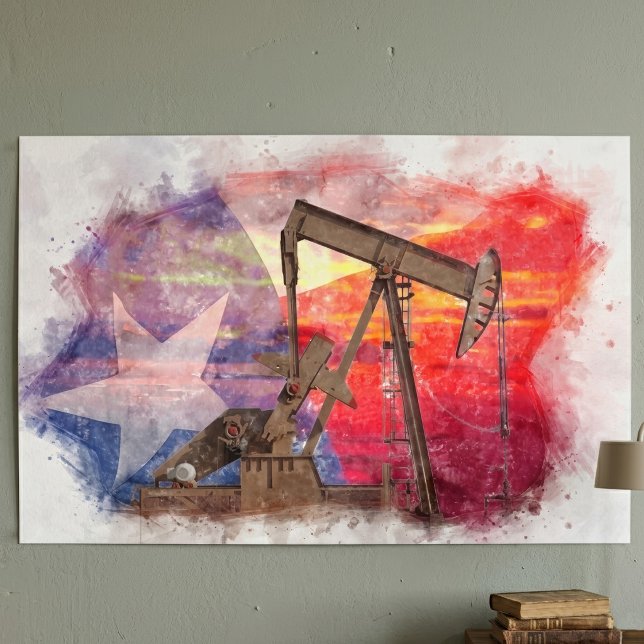 Pumpjack Texan Ikone Pastellfarben zeichnend mit T Poster (Texas Oil Pumpjack: Lone Star State Heritage Art. Poster)