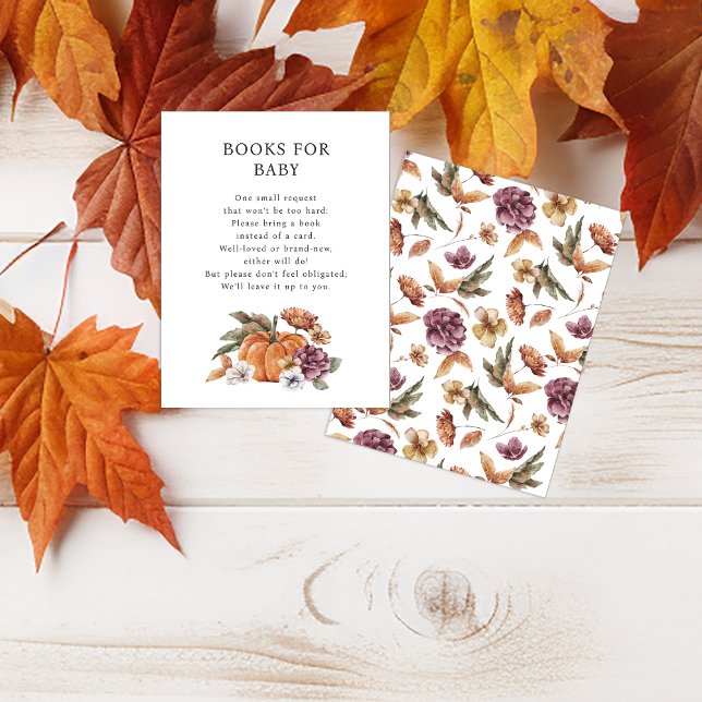 Pumpkantbücher für Babyduschkarte Begleitkarte (Fall Books For Baby Enclosure Card for Baby Shower Watercolor Pumpkins and Florals)