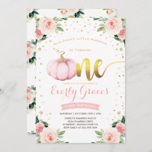 Pumpkin 1. Geburtstag Einladung Blush Pink Gold
