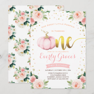 Pumpkin 1. Geburtstag Einladung Blush Pink Gold