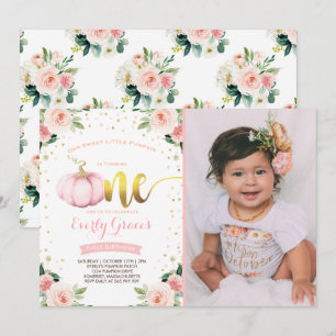 Pumpkin 1. Geburtstag Einladung Blush Pink Gold Go