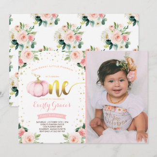 Pumpkin 1. Geburtstag Einladung Blush Pink Gold Go