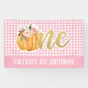 Pumpkin 1. Geburtstagsbanner - Girl Pink Kariert Banner