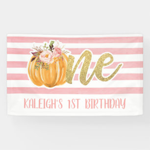 Pumpkin 1st Birthday Banner - Girl Pink Streifen