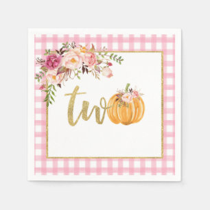 Pumpkin 2. Geburtstag Napkin - Kariertes Blumenros Serviette