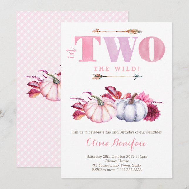 Pumpkin 2. Geburtstag Party / Herbst Party Einladung (Vorne/Hinten)