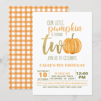 Pumpkin 2ND Geburtstagseinladung - Orange Kariert Einladung