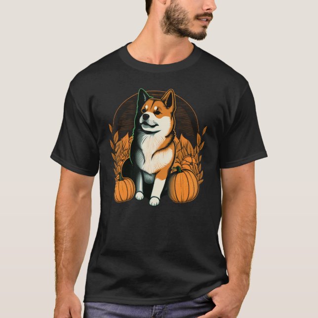 Pumpkin Akita Inu costume on Akita Inu Halloween T-Shirt (Vorderseite)