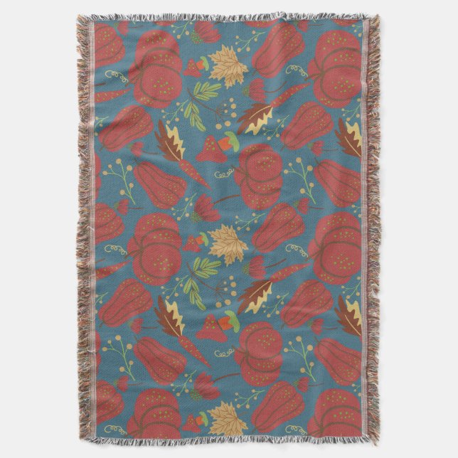 Pumpkin and carrot  seamless pattern red and blue decke (Vorderseite Vertikal)