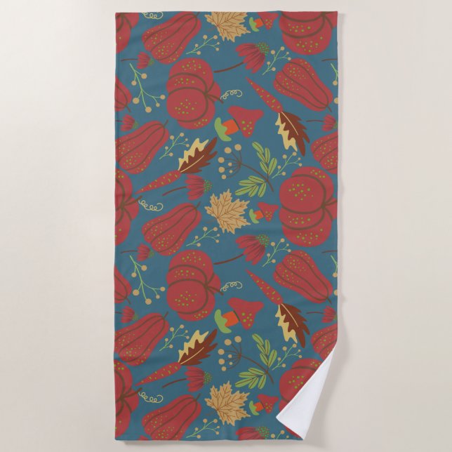 Pumpkin and carrot  seamless pattern red and blue strandtuch (Vorderseite)