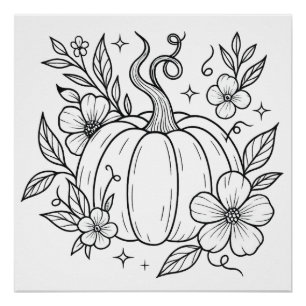 Pumpkin and Floral Wall Art Poster - Herbst Harves
