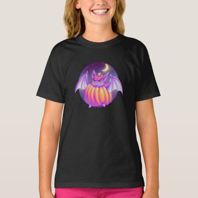 Pumpkin Anzug Lila Bat Night Fown Art T-Shirt (Vorderseite)