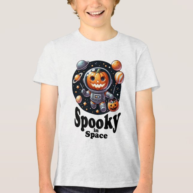 Pumpkin Astronaut - Spookoker Raumdesign Tri-Blend Shirt (Vorderseite)