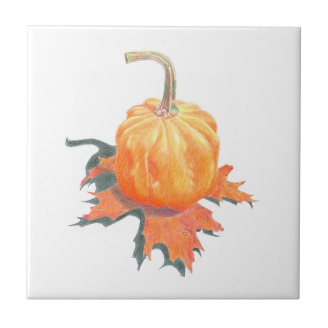 Pumpkin auf Blätter Keramik Tile Fliese (Vorderseite)