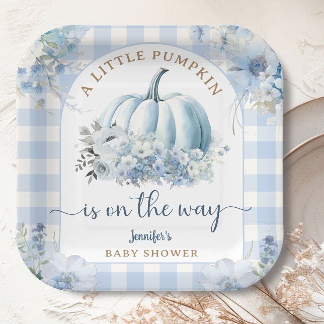 Pumpkin auf dem Weg Baby Shower Boy Blue Fall Pappteller (Von Creator hochgeladen)