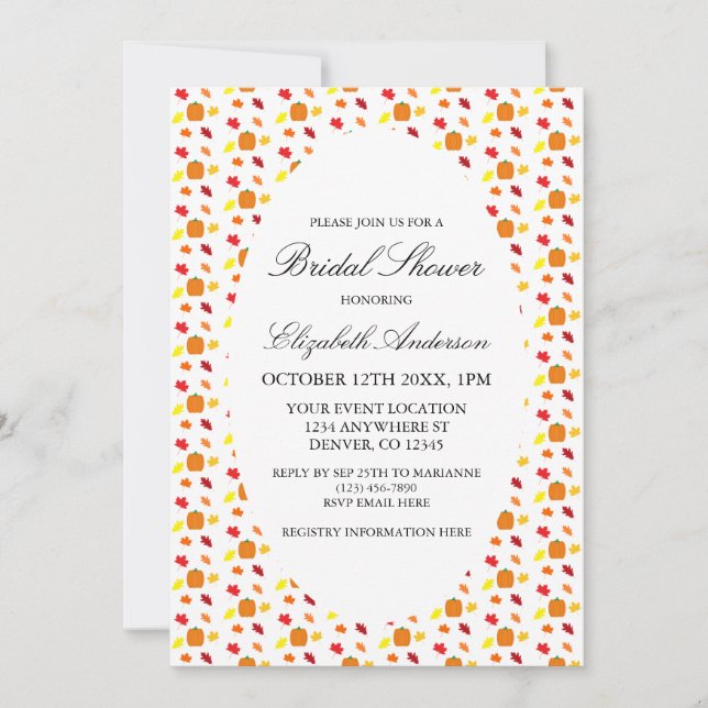 Pumpkin Autumn Leaves Brautparty Einladung (Vorderseite)