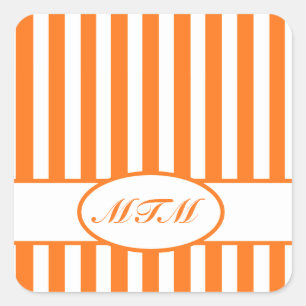 Pumpkin Autumnal Streifen mit Monogramm Quadratischer Aufkleber