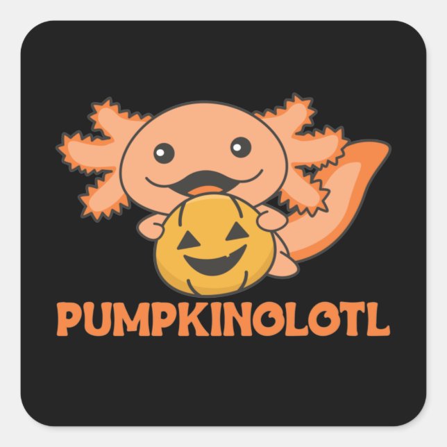 Pumpkin Axolotl liebt Niedliche Tiere zu Halloween Quadratischer Aufkleber (Vorderseite)