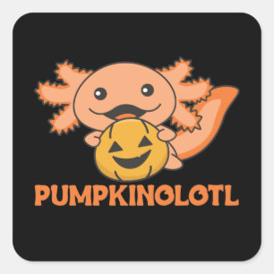 Pumpkin Axolotl liebt Niedliche Tiere zu Halloween Quadratischer Aufkleber