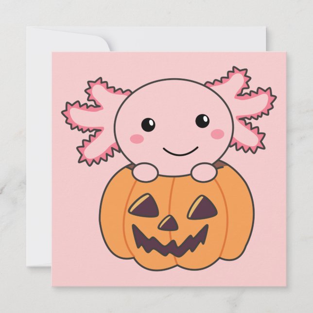 Pumpkin Axolotl liebt süße Tiere zu Halloween Einladung (Vorderseite)