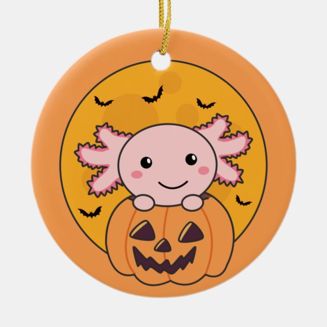 Pumpkin Axolotl liebt süße Tiere zu Halloween Keramik Ornament (Vorne)