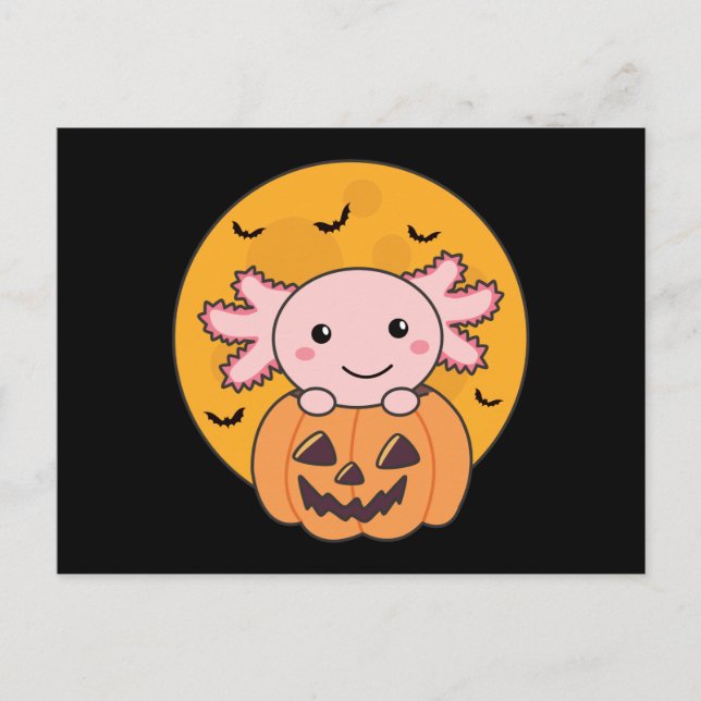 Pumpkin Axolotl liebt süße Tiere zu Halloween Postkarte (Vorderseite)